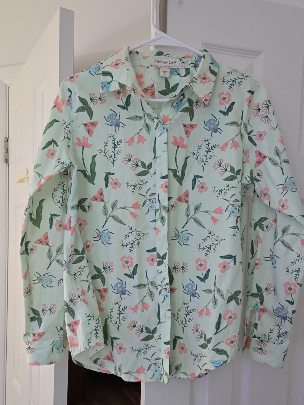 Coldwater Creek Mint Green Floral Button-Up Shirt